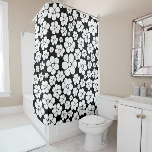 Flower Pattern - White on Black Shower Curtain