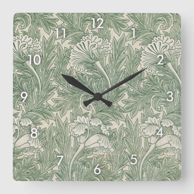 Flower Pattern, William Morris Square Wall Clock (Front)