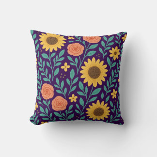 Flower pattern with dark purple background cushion