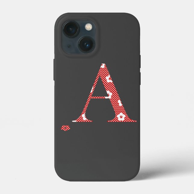 flower Patterned Letter A (red & dots) Case-Mate i iPhone Case (Back)