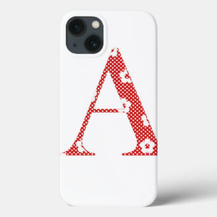 flower Patterned Letter A (red & dots) iPhone 13 Case
