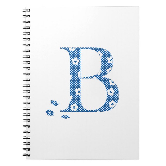 flower Patterned Letter B(blue & dots) Notebook (Front)