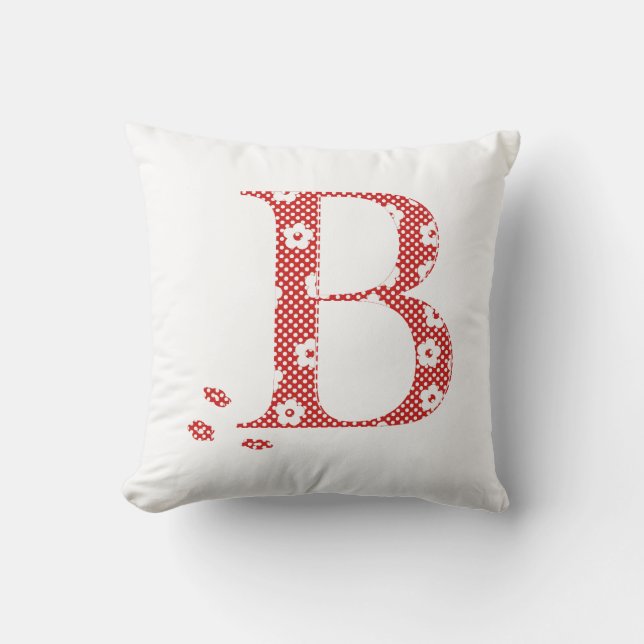 flower Patterned Letter B(red & dots) Cushion (Front)