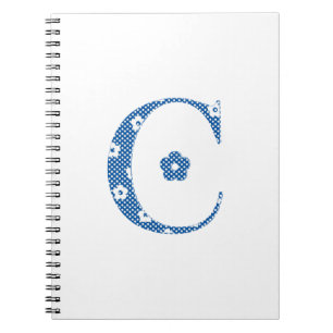 Flower Patterned Letter C(blue & dots) Notebook