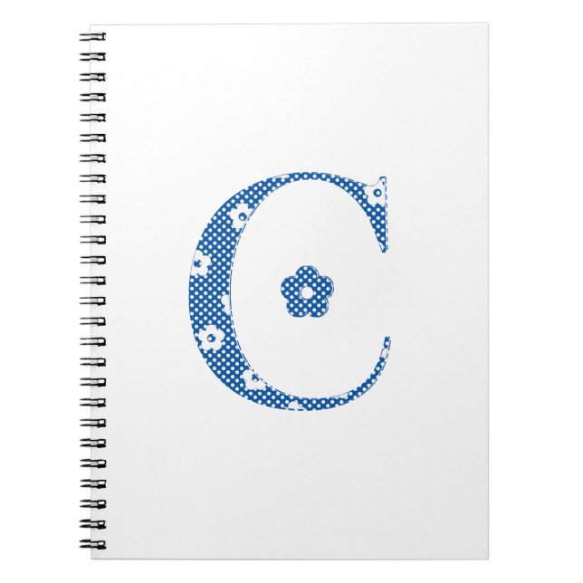 Flower Patterned Letter C(blue & dots) Notebook (Front)