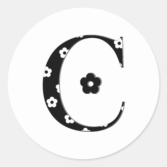 Flower Patterned Letter C Classic Round Sticker (Front)