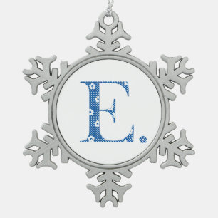 flower Patterned Letter E(blue & dots) Snowflake Pewter Christmas Ornament