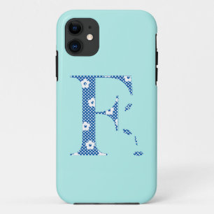 flower Patterned Letter F(blue & dots) Case-Mate i iPhone 11 Case