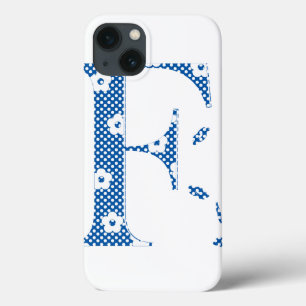 flower Patterned Letter F(blue & dots) iPhone 13 Case