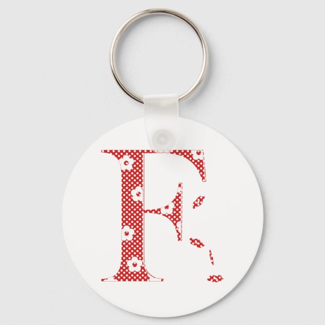 flower Patterned Letter F(red & dots) Key Ring (Front)