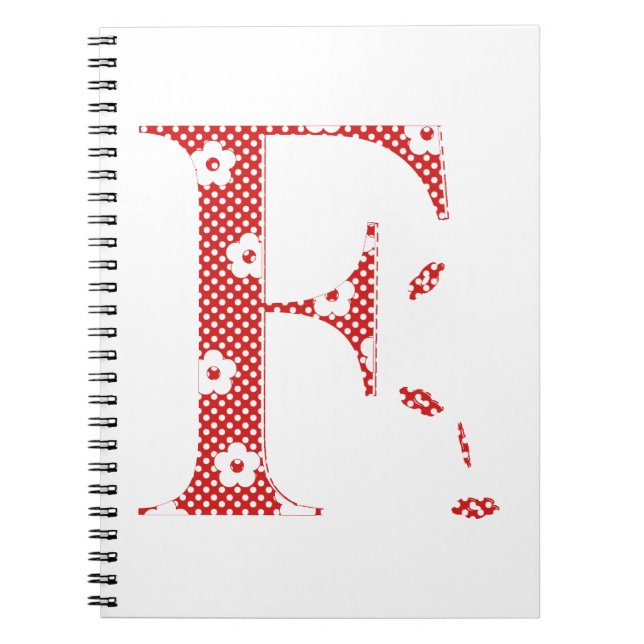 flower Patterned Letter F(red & dots) Notebook (Front)