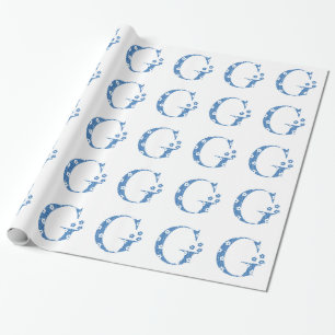 flower Patterned Letter G(blue & dots) Wrapping Paper