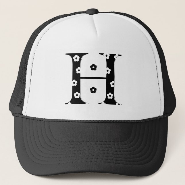 flower Patterned Letter H Trucker Hat (Front)