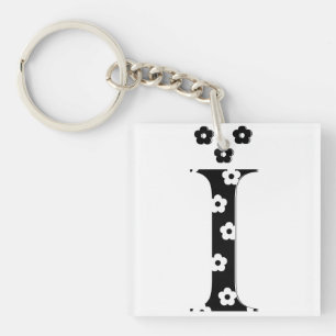 flower Patterned Letter I Key Ring