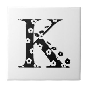 flower Patterned Letter K Ceramic Tile