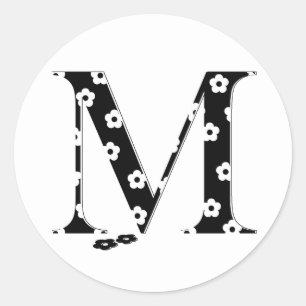 flower Patterned Letter M Classic Round Sticker