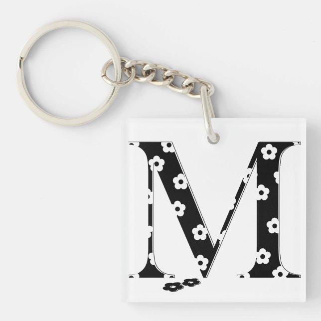 flower Patterned Letter M Key Ring (Front)