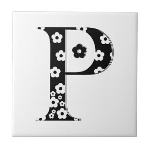 flower Patterned Letter P Ceramic Tile