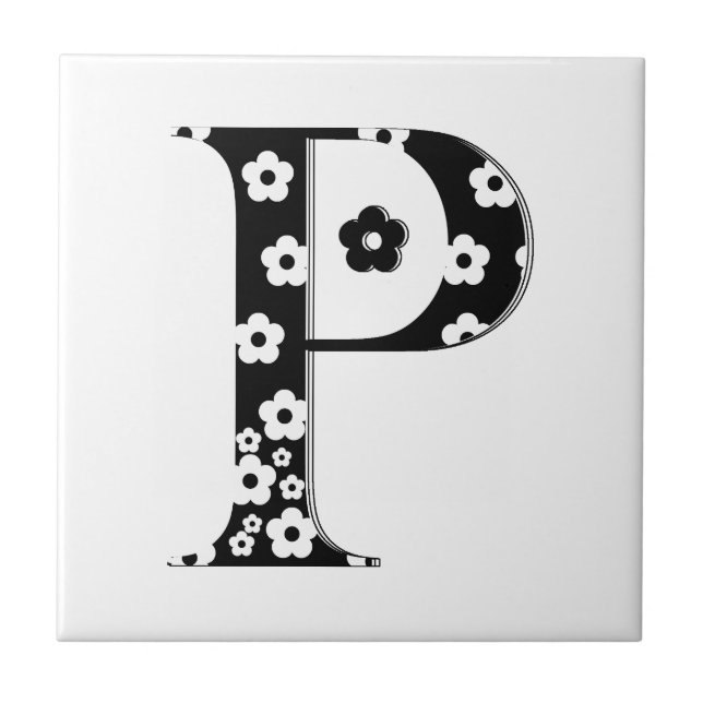 flower Patterned Letter P Ceramic Tile (Front)