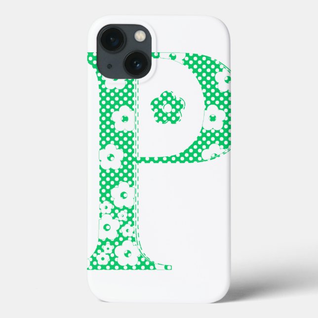 flower Patterned Letter P (green & dots) Case-Mate iPhone Case (Back)