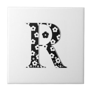 flower Patterned Letter R Ceramic Tile