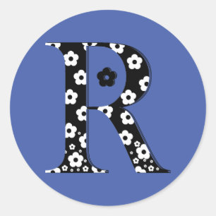 flower Patterned Letter R Classic Round Sticker