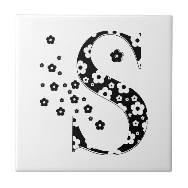 flower Patterned Letter S Ceramic Tile (Front)