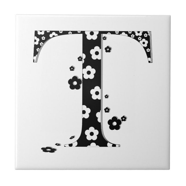 flower Patterned Letter T Ceramic Tile (Front)