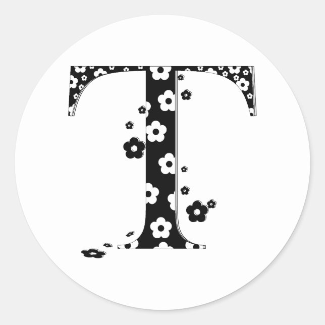 flower Patterned Letter T Classic Round Sticker (Front)