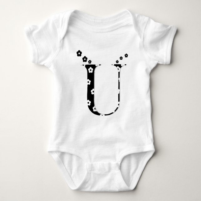 flower Patterned Letter U Baby Bodysuit (Front)