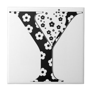 flower Patterned Letter Y Ceramic Tile
