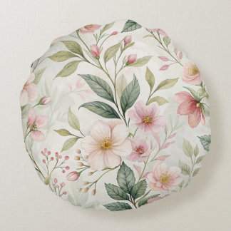 Flower patterns pink pastel colour round cushion