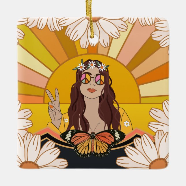 Flower Peace Ceramic Ornament (Front)