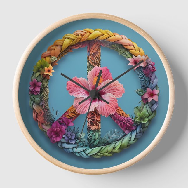Flower Peace Hibiscus Wall Clock (Front)