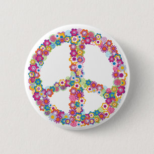 Flower Peace Sign 6 Cm Round Badge