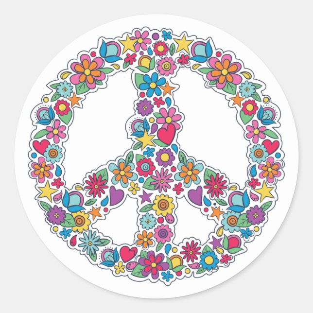 Flower Peace Sign Classic Round Sticker (Front)