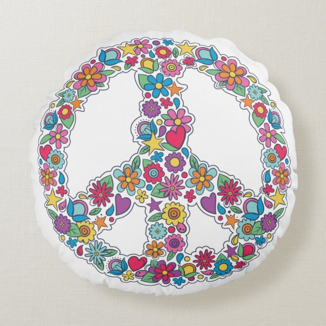 Flower Peace Sign Round Cushion (Front)
