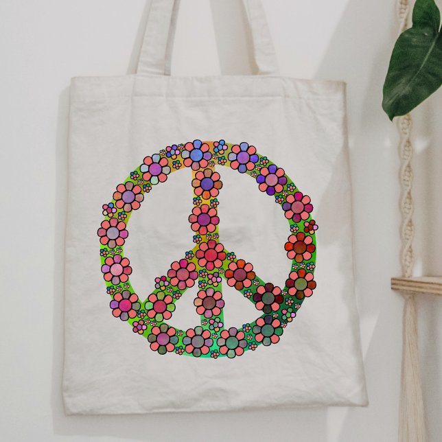 Flower Peace Sign Symbol Pretty Tote Bag (Creator Uploaded)