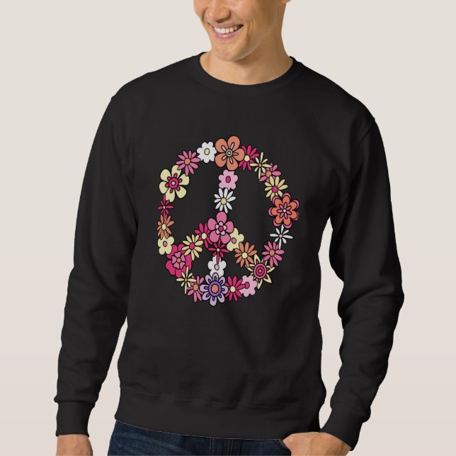 Flower Peace Sign Vintage Hippie Sweatshirt (Front)