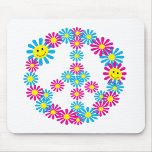 Flower Peace Sign w Faces Mouse Pad
