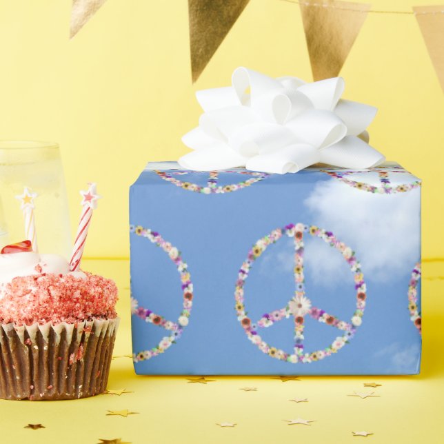 Flower Peace Signs On Sky Wrapping Paper (Birthday Party)
