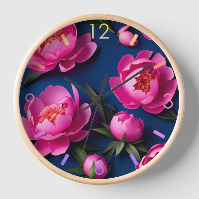 Flower peony Paper origami style WC03 Clock (Front)