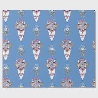 Flower & Perfume Bouquet Bundle on blue Wrapping Paper