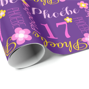 Flower personalised name age 17th birthday wrap wrapping paper
