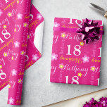 Flower personalised name age 18th birthday wrap wrapping paper<br><div class="desc">Modern text and flower design personalised age birthday girls gift wrapping paper, featuring graphic flowers and your own seven letter name in bright colourful red pink, pink, white and yellow. Personalise with your own name (please note not all names will fit due to the nature of the font) and age,...</div>