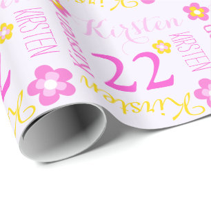 Flower personalised name age 22nd birthday wrap wrapping paper