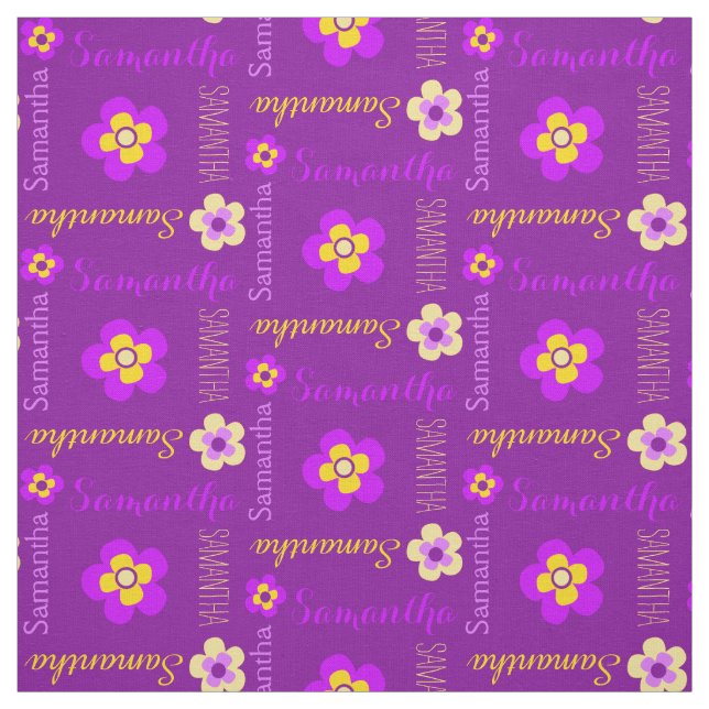 Flower personalised name text purple fabric (Swatch)