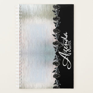 Flower Personalized Silver Agenda
