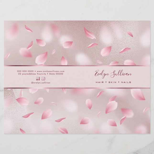 Flower petals faux foil service menu brochure (Front)