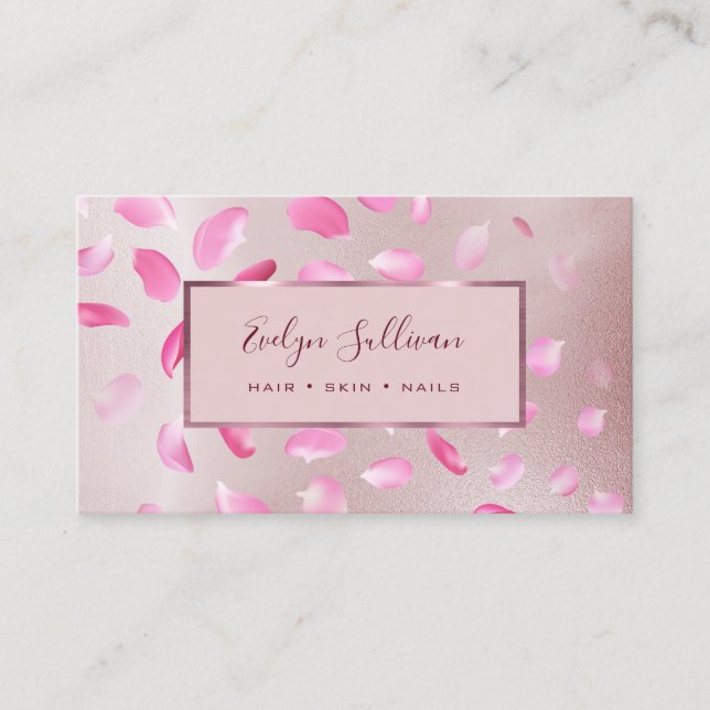 Flower Petals Rose Gold Foil business card (Front)